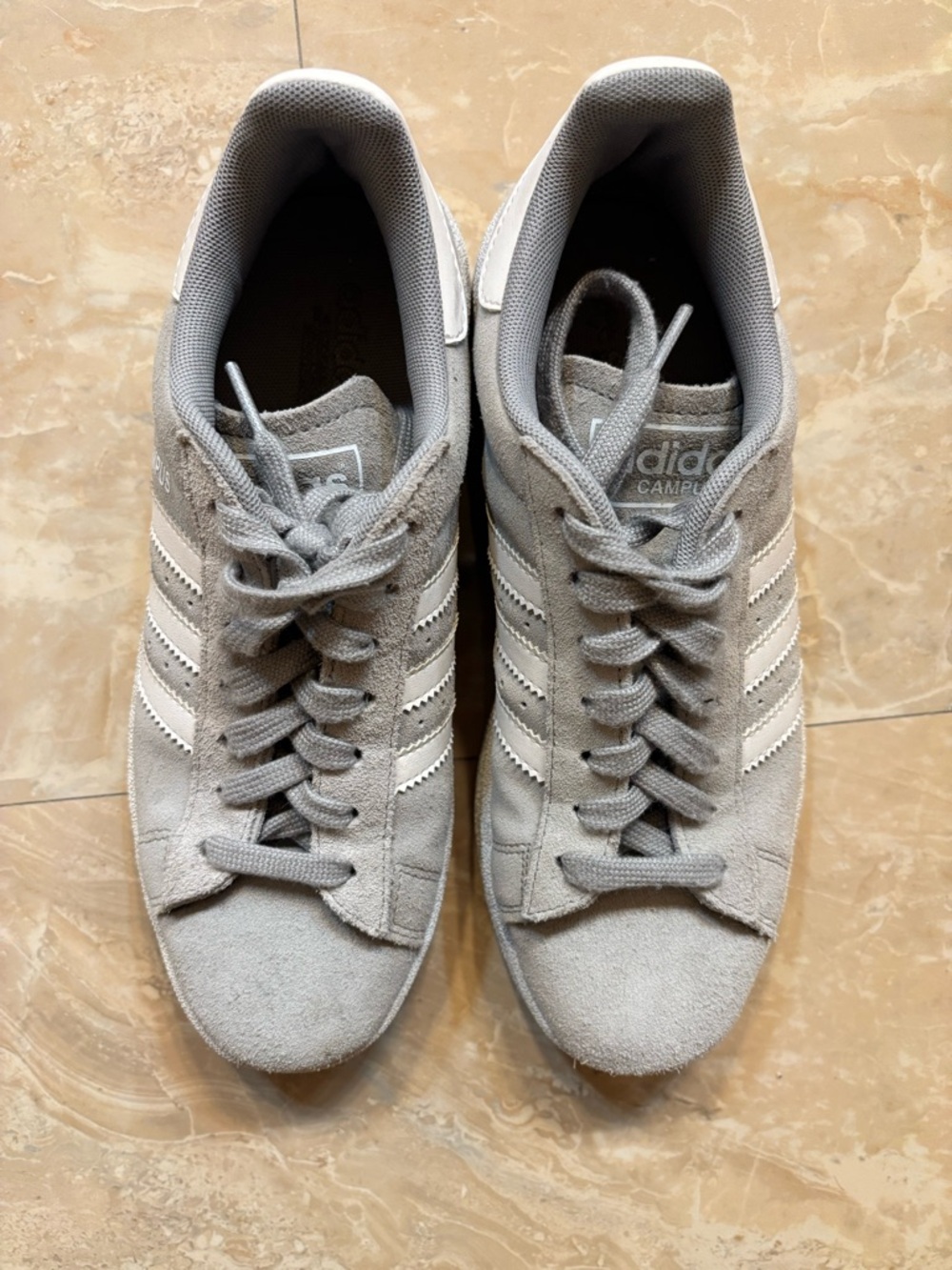 Men’s Adidas Campus Suede Sneakers in Light Gray with White Stripes